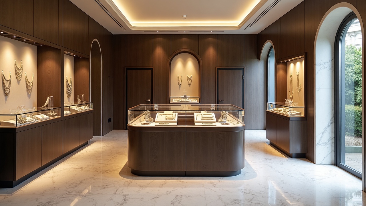 Intérieur de boutique retail haut de gamme avec mobilier sur mesure et éclairage soigné