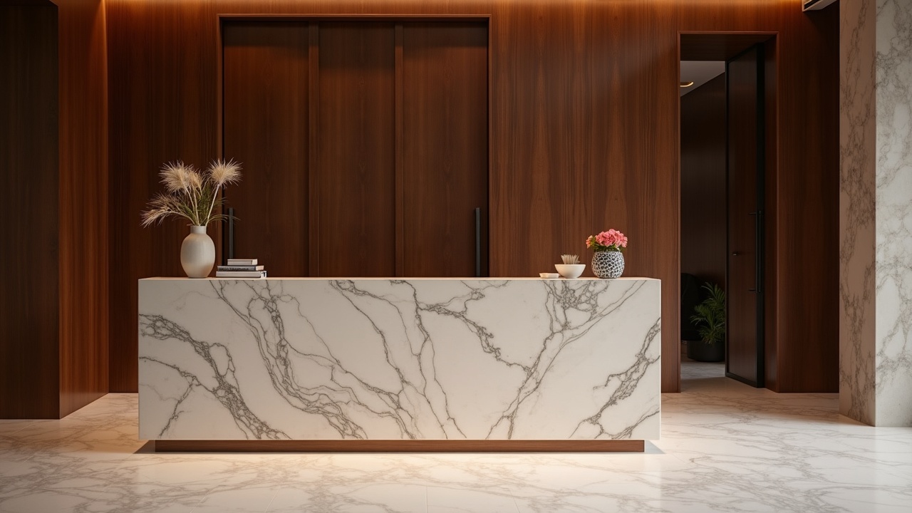 Lobby d'hôtel boutique avec mobilier en chêne massif sur mesure, banque d'accueil et bibliothèque intégrée