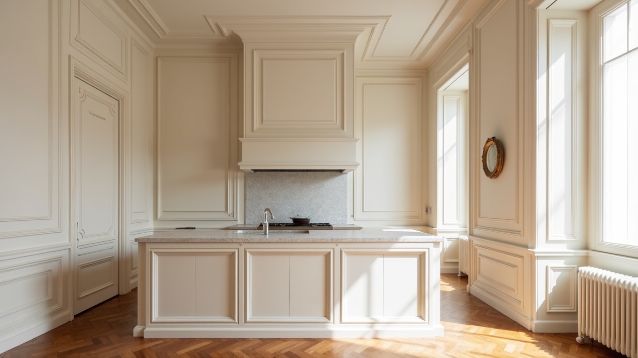 Salon d'appartement haussmannien avec bibliothèque en chêne massif sol-plafond et moulures en staff