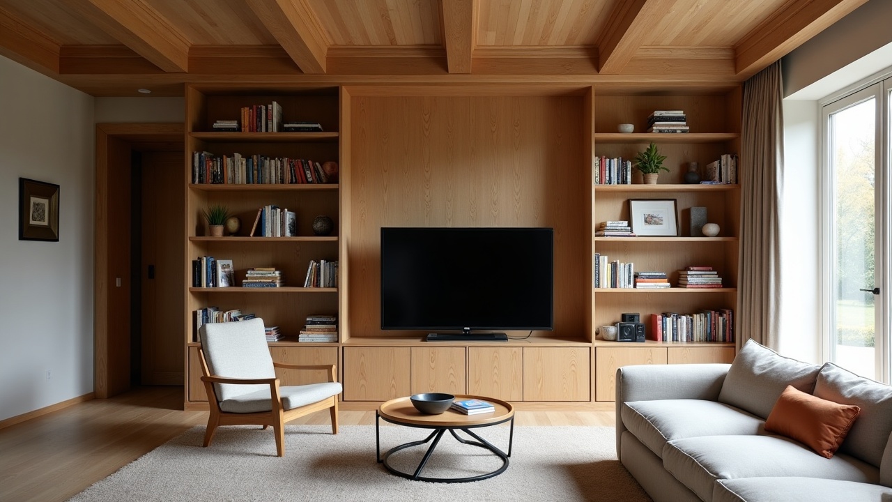Bibliothèque sol-plafond en chêne massif, tablettes réglables, éclairage LED intégré sous tablettes