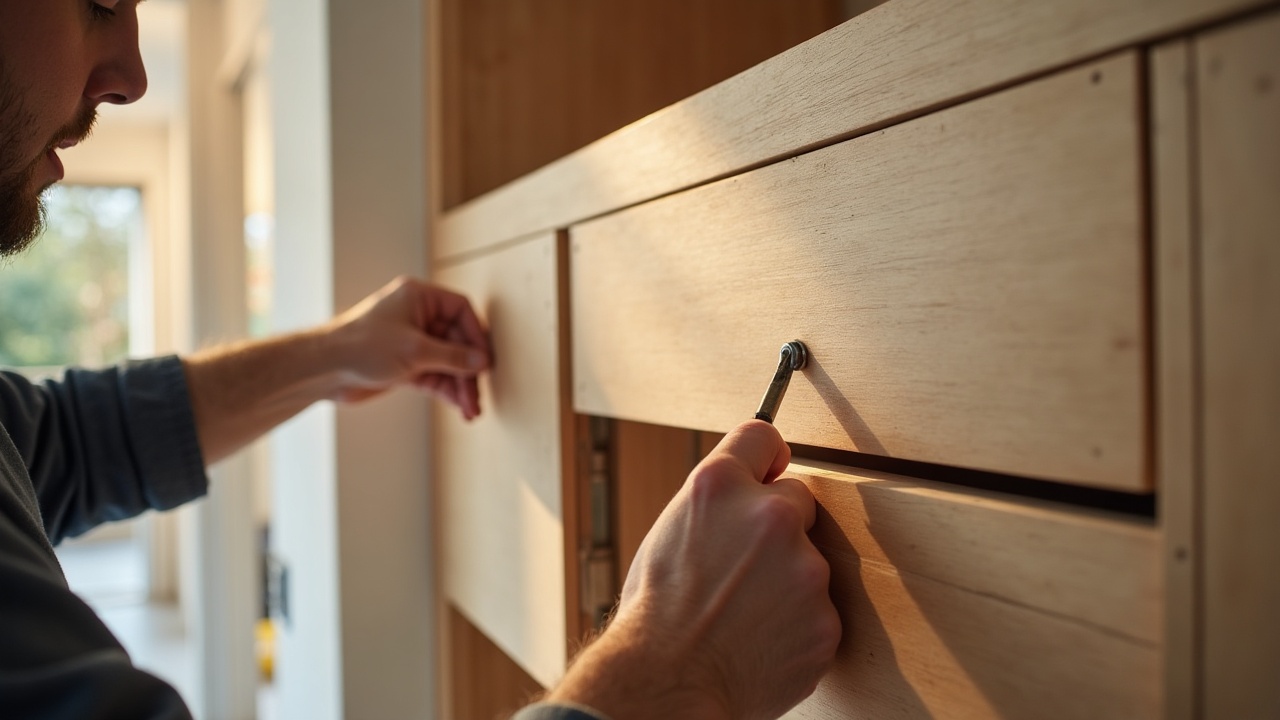 Atelier d'ébénisterie avec panneaux de chêne massif en cours d'assemblage pour mobilier sur mesure