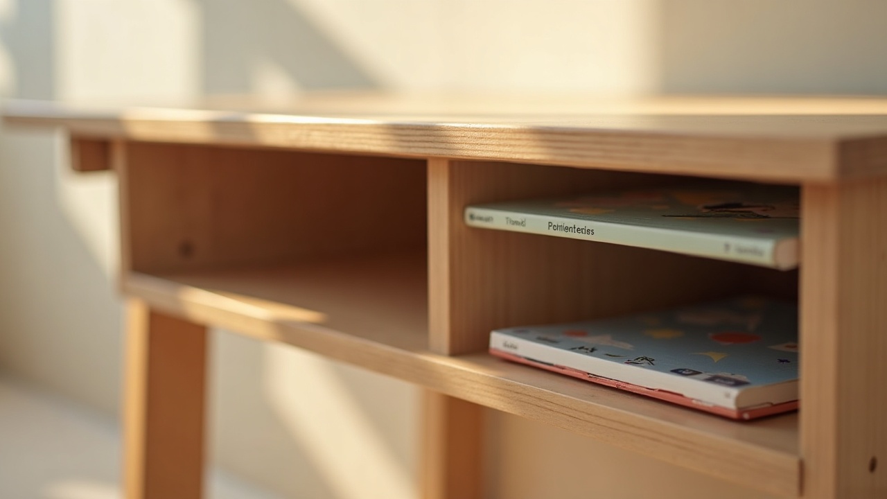 Bureau intégré sous mezzanine sur mesure avec rangements latéraux en chêne massif