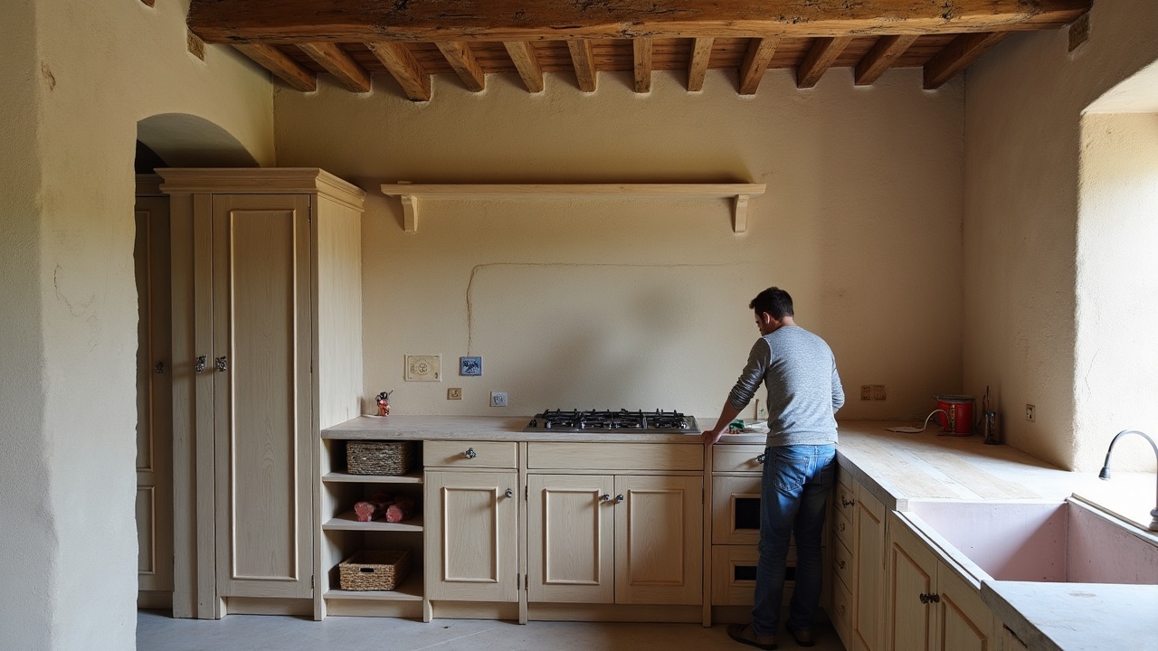 Intérieur patrimonial avec boiseries en chêne massif et mobilier sur mesure intégré