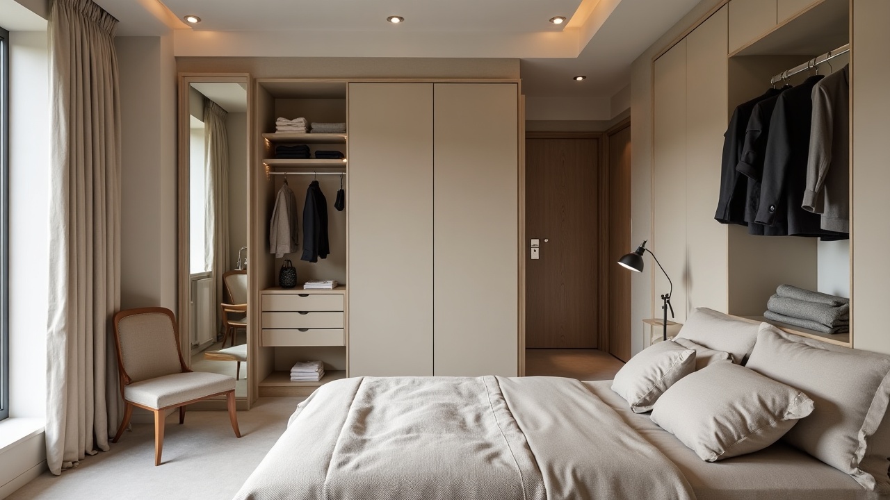 Dressing sol-plafond sur mesure avec portes coulissantes en chêne, éclairage intégré et îlot central