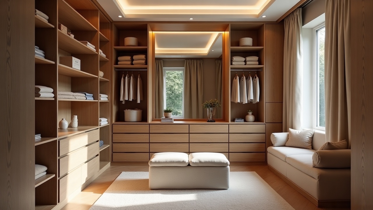 Dressing sur mesure haut de gamme avec îlot central et rangements intégrés — atelier ébénisterie