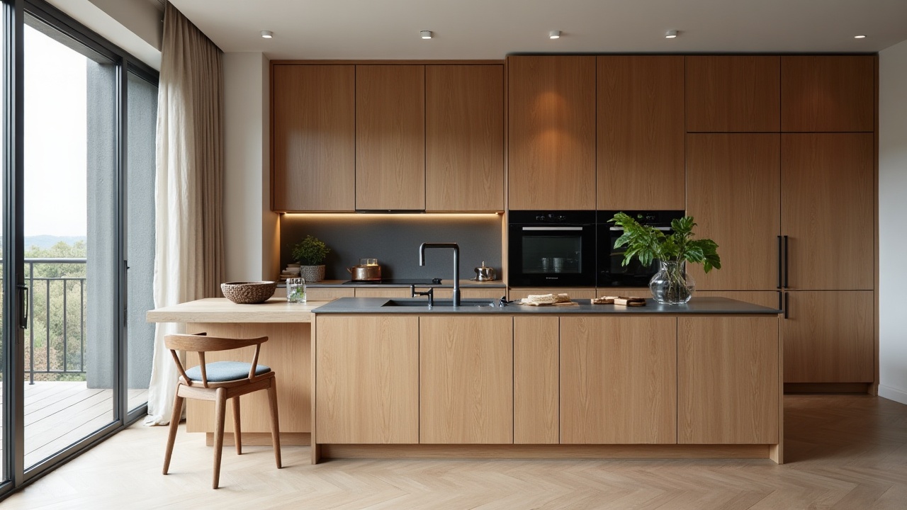 Cuisine sur mesure haut de gamme avec îlot en noyer massif et plan de travail Dekton, Hauts-de-France