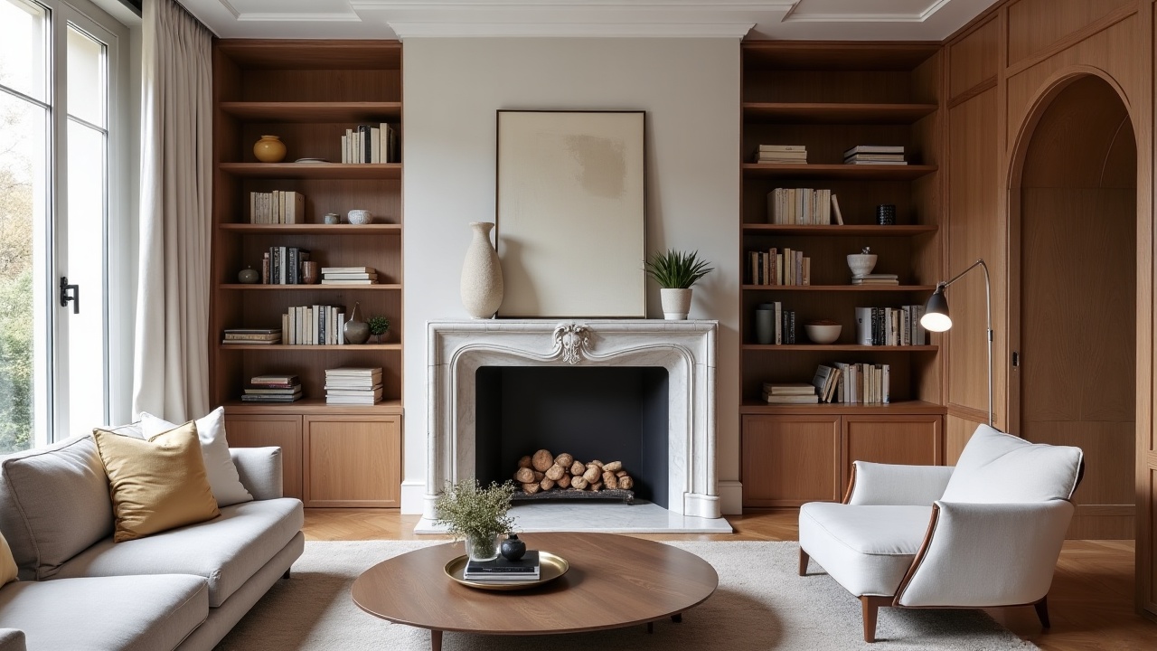 Agencement intérieur haut de gamme — bibliothèque en chêne massif dans un appartement parisien