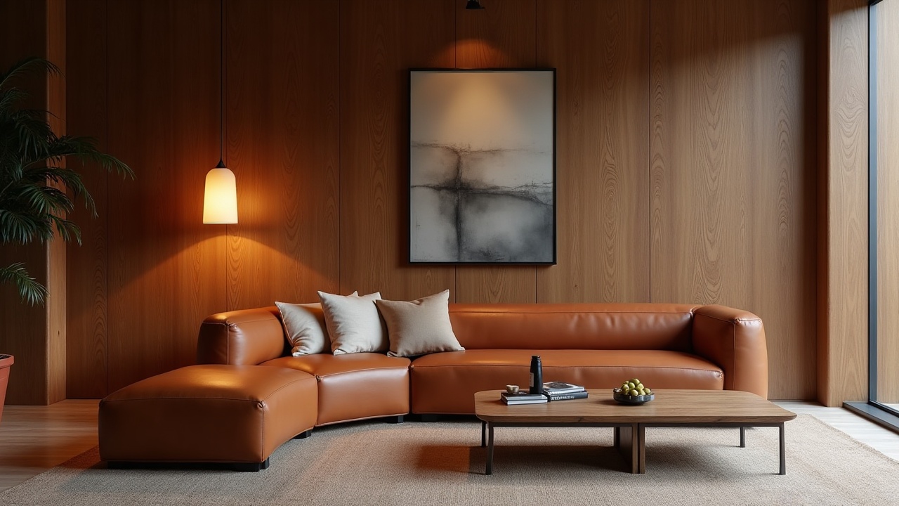 Espace lounge corporate avec mobilier bois massif et laiton brossé
