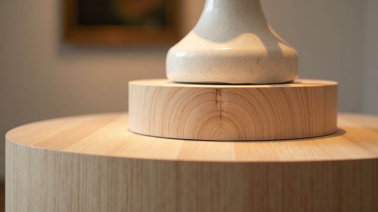Socles sur mesure en MDF laqué blanc mat pour sculpture contemporaine en galerie, finition bords vifs