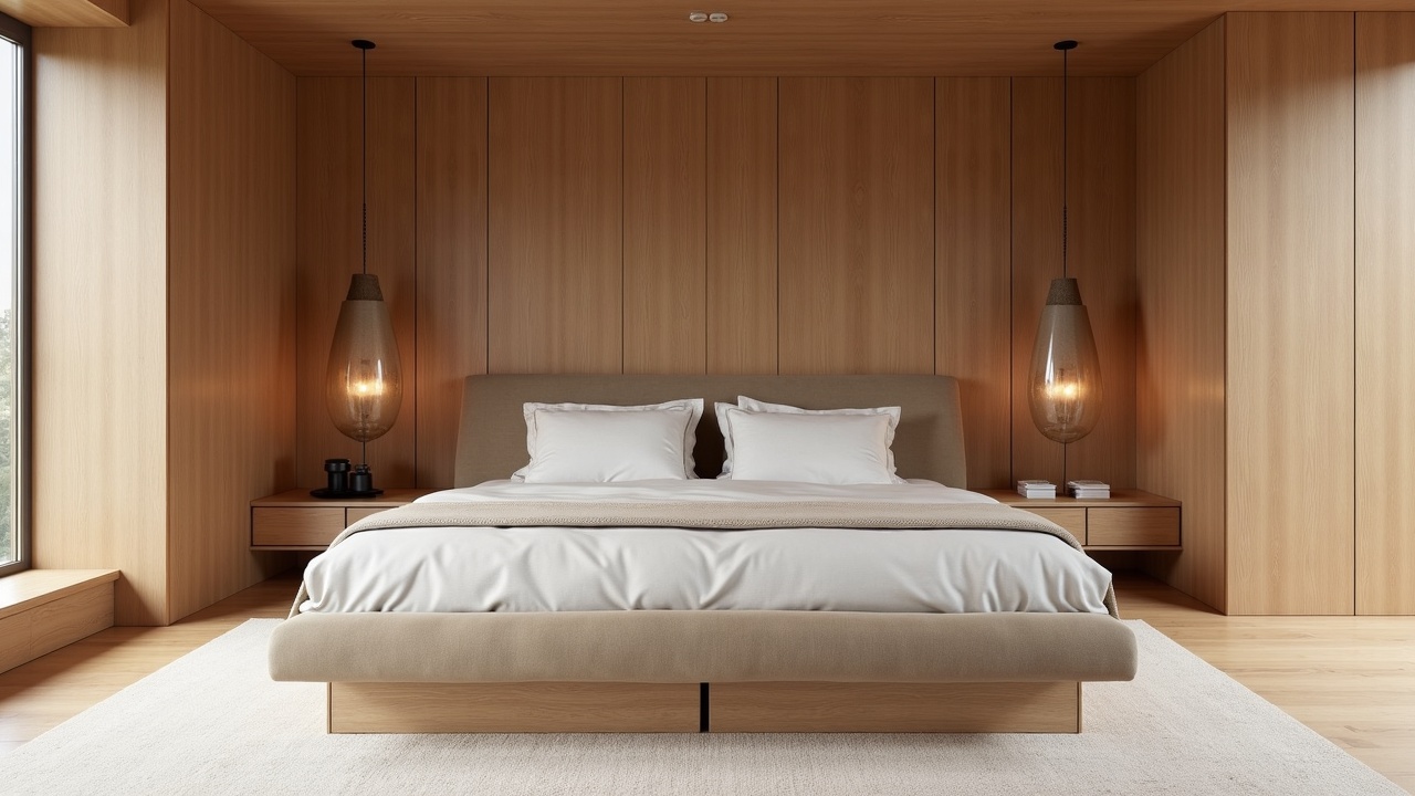Détail de mobilier chambre en bois massif avec finition soignée, chevet et rangements sur mesure