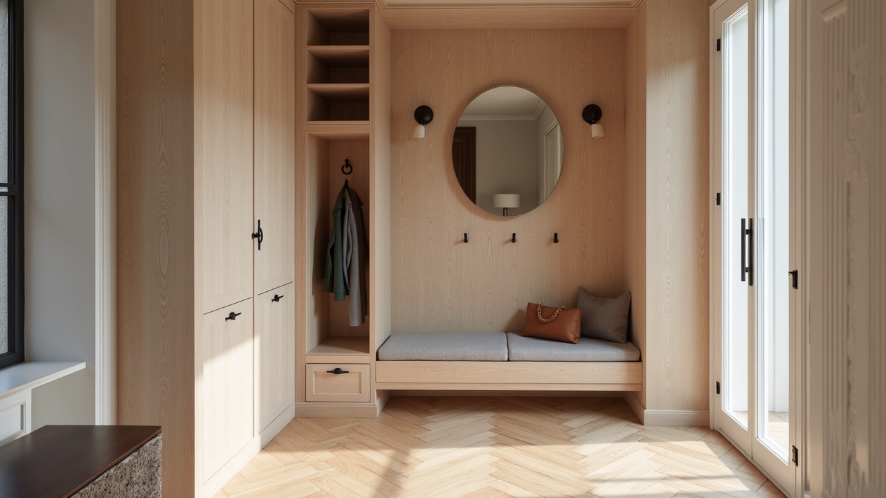 Banquette d'entrée sur mesure avec tiroirs à chaussures et patères bois tourné
