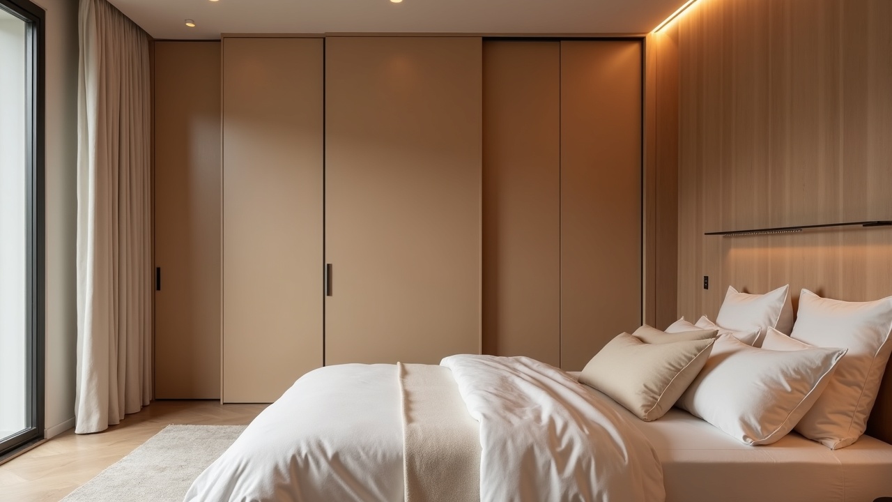 Placard coulissant pleine hauteur en chêne massif avec finition huile dure, chambre parentale sur mesure