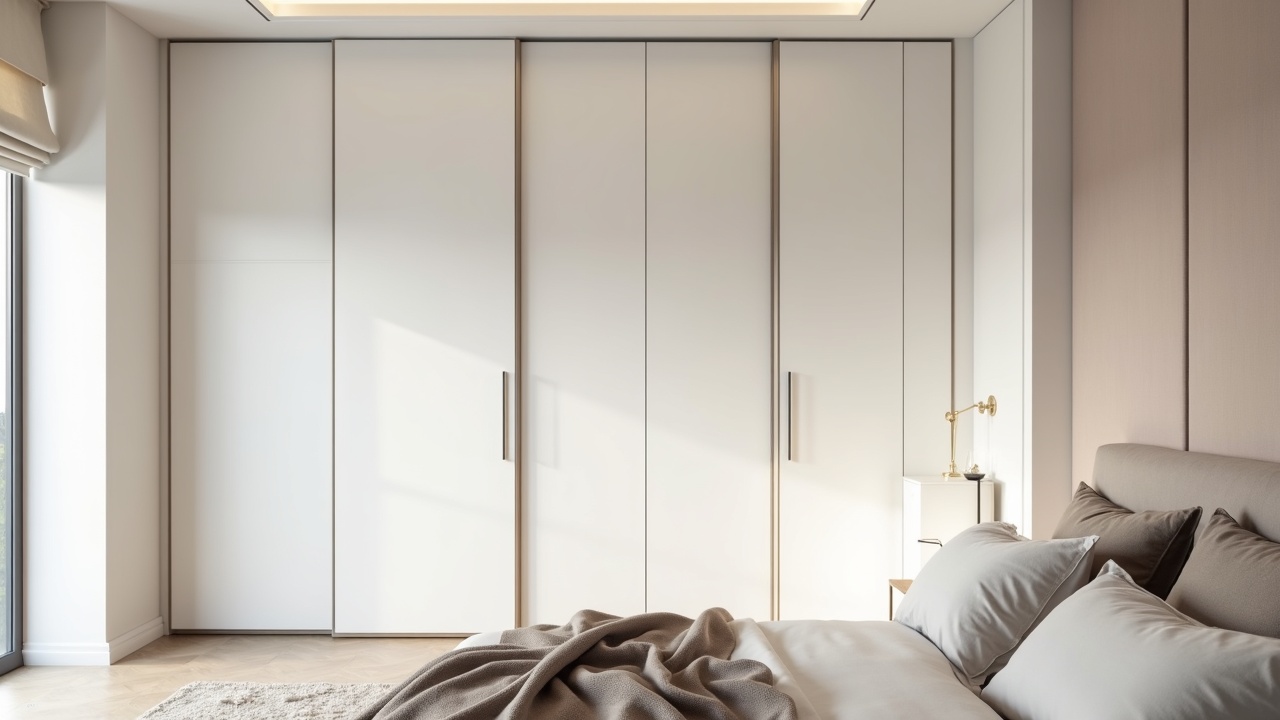Dressing sur mesure avec portes coulissantes en chêne et laiton, intérieur aménagé avec tiroirs et penderies