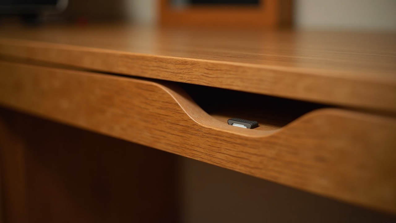 Bureau intégré sous escalier en chêne massif avec tiroirs LEGRABOX et éclairage LED dimmable — réalisation MaisonFabrik