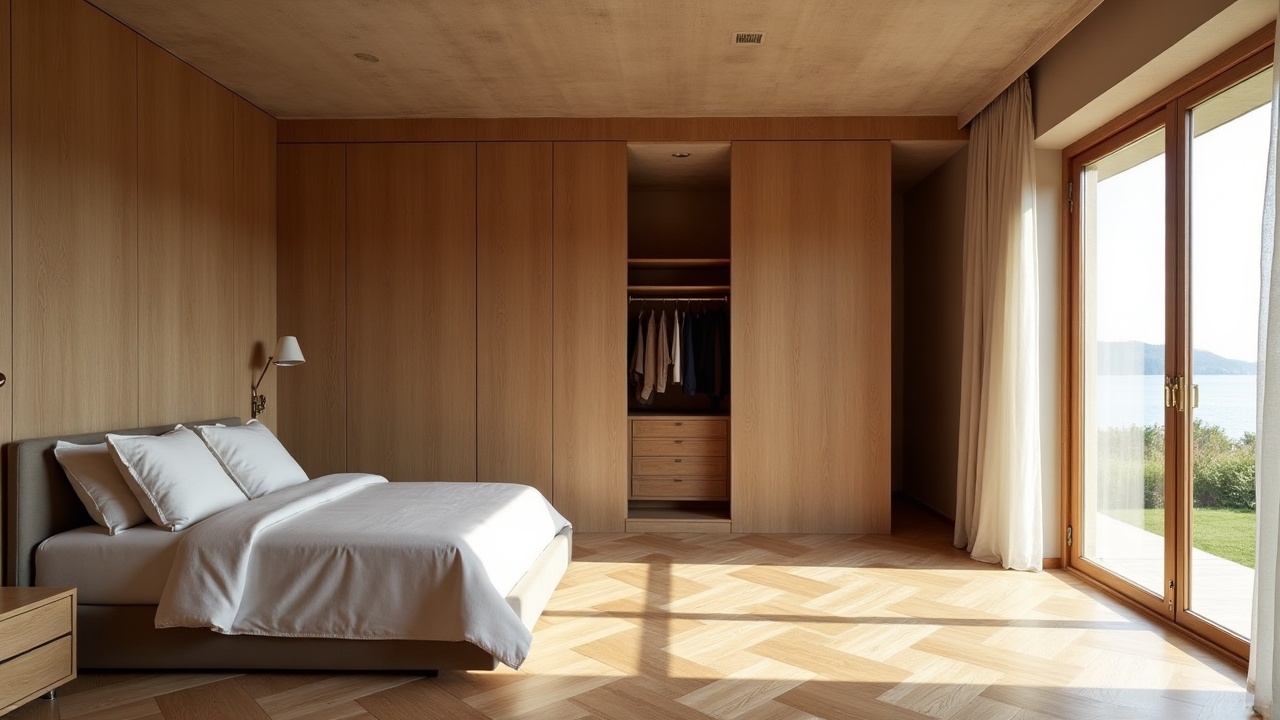 Suite parentale sur mesure avec dressing intégré en chêne massif huilé et salle de bain privative en marbre