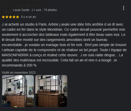 Avis client — lit estrade sur mesure Paris