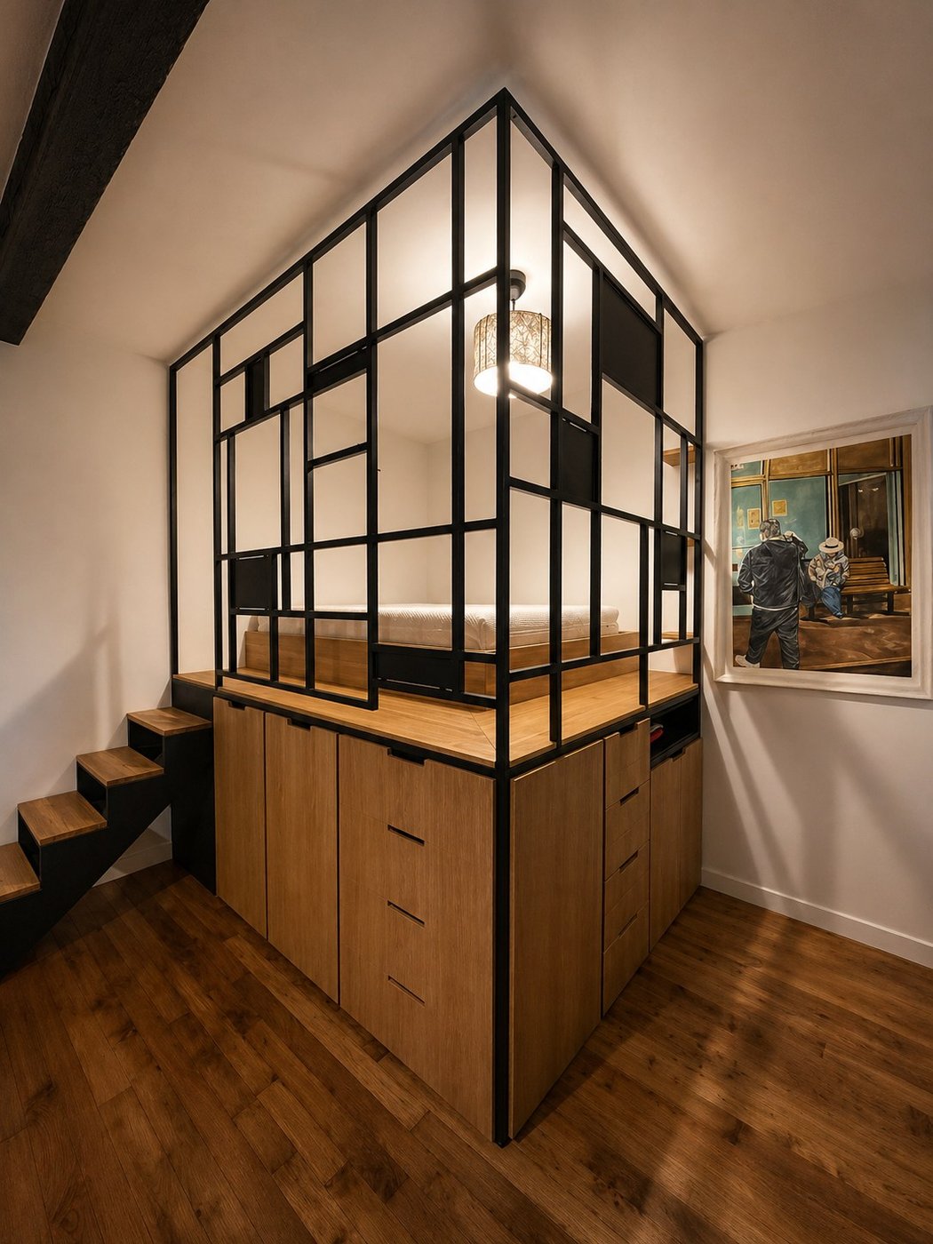 Lit estrade en acier — studio Paris 18e