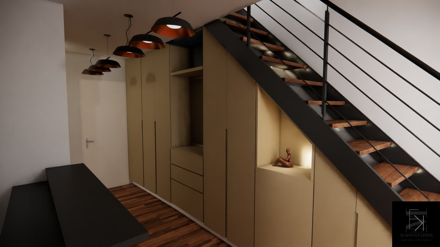 Idée agencement sous escalier — rangements