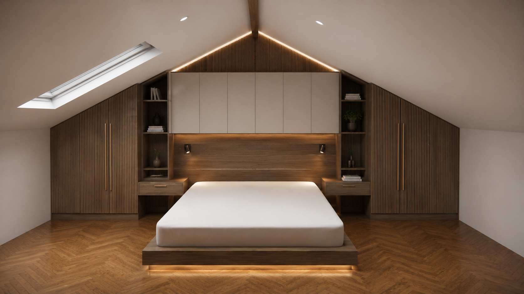 Lit pont sous combles mansardés sur mesure — conception 3D MaisonFabrik