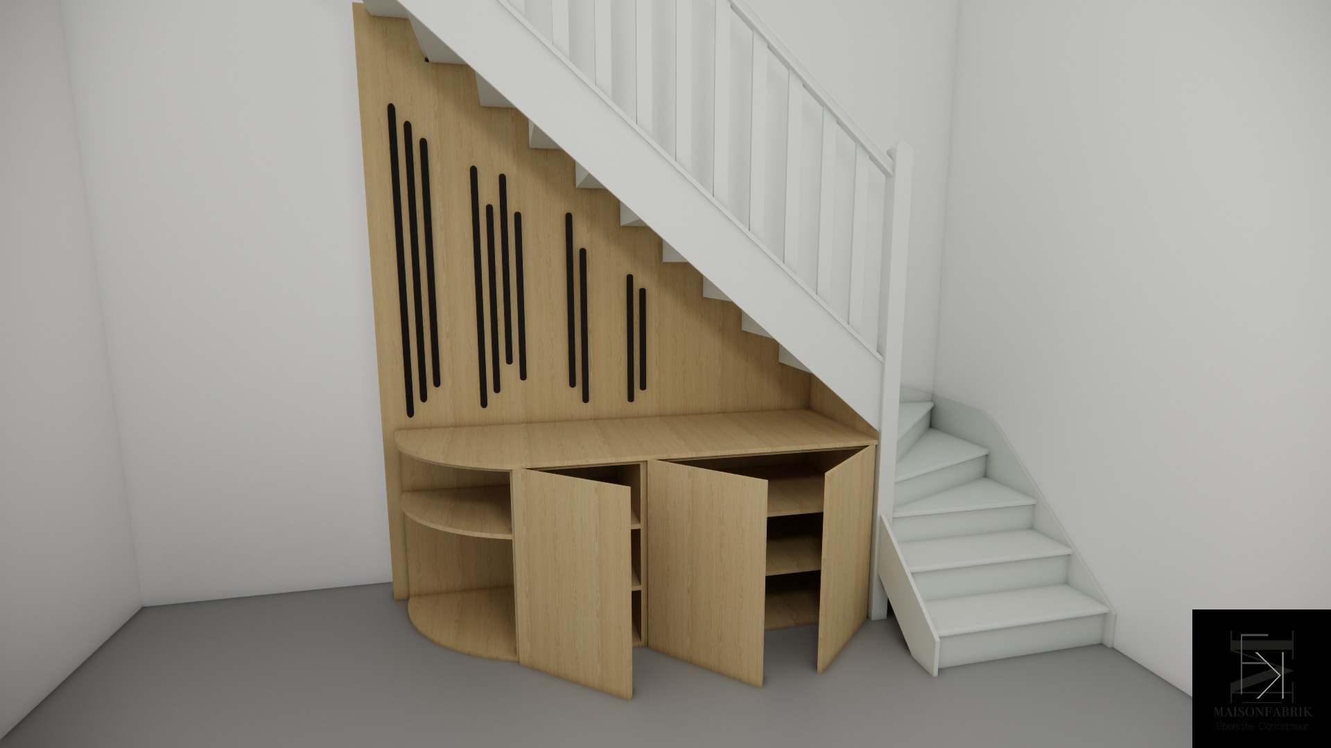 Meuble sous escalier Saint-Omer — vue 3D