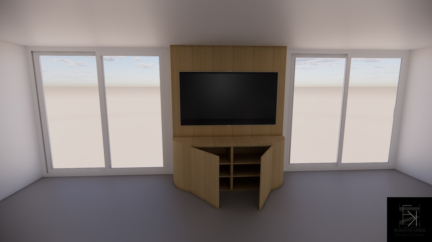 Meuble TV et rangement sur mesure — vue 3D