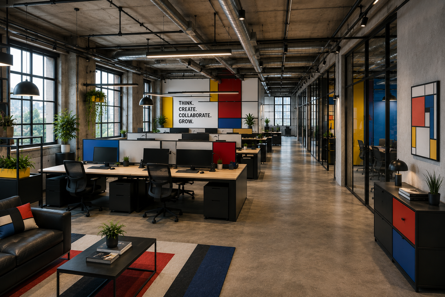 Open space de bureaux — postes de travail et espaces collaboratifs sur mesure MaisonFabrik